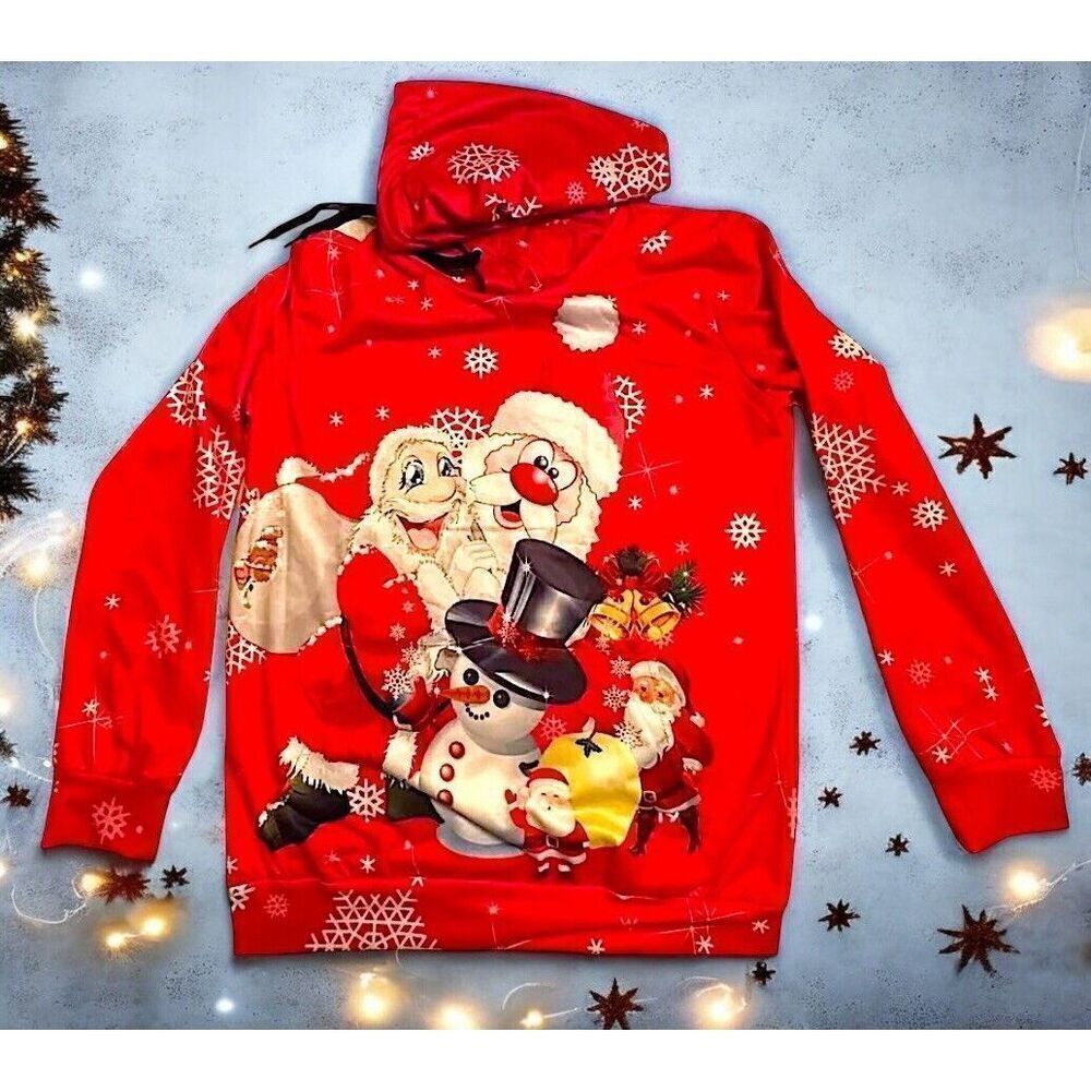Santas Red Cute Ugly Sweater SweatShirt Juniors Med? Women S? See Desc Fast Ship